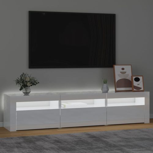 Meuble TV avec lumières LED Blanc brillant 180x35x40 cm - Photo n°3; ?>