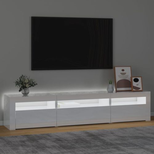 Meuble TV avec lumières LED Blanc brillant 195x35x40 cm - Photo n°3; ?>