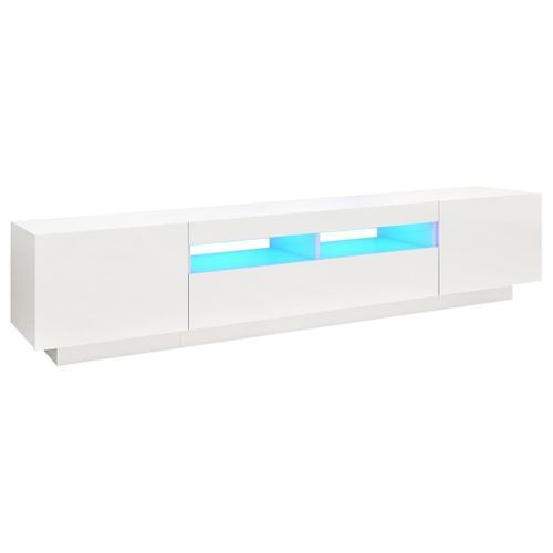 Meuble TV avec lumières LED Blanc brillant 200x35x40 cm - Photo n°2; ?>