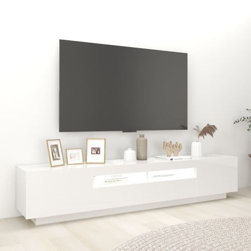 Meuble TV avec lumières LED Blanc brillant 200x35x40 cm - Photo n°3; ?>