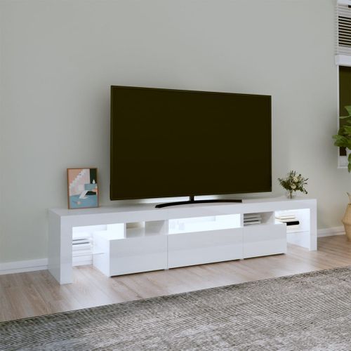 Meuble TV avec lumières LED Blanc brillant 200x36,5x40 cm - Photo n°3; ?>