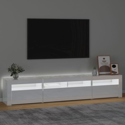 Meuble TV avec lumières LED Blanc brillant 210x35x40 cm - Photo n°3; ?>