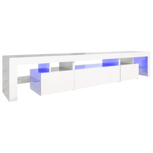 Meuble TV avec lumières LED Blanc brillant 215x36,5x40 cm - Photo n°2; ?>