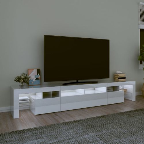 Meuble TV avec lumières LED Blanc brillant 230x36,5x40 cm - Photo n°3; ?>