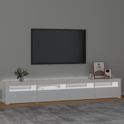 Meuble TV avec lumières LED Blanc brillant 240x35x40 cm - Photo n°3; ?>