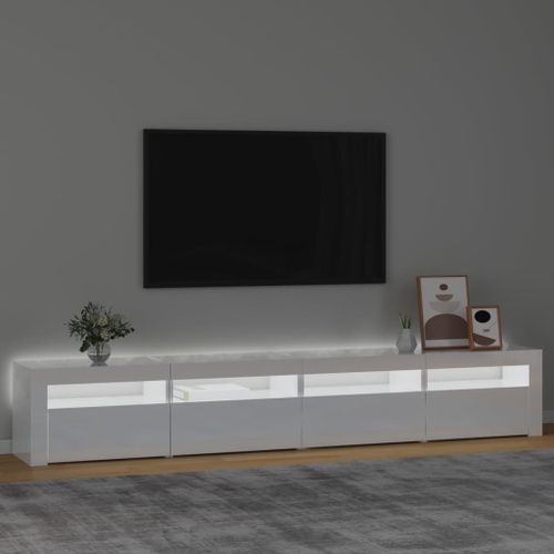 Meuble TV avec lumières LED Blanc brillant 240x35x40 cm - Photo n°3; ?>