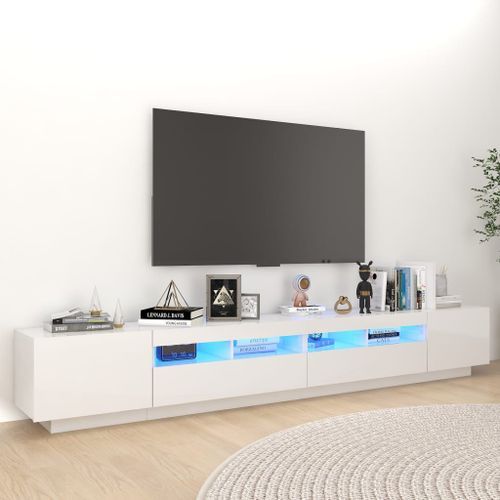 Meuble TV avec lumières LED Blanc brillant 260x35x40 cm - Photo n°2; ?>