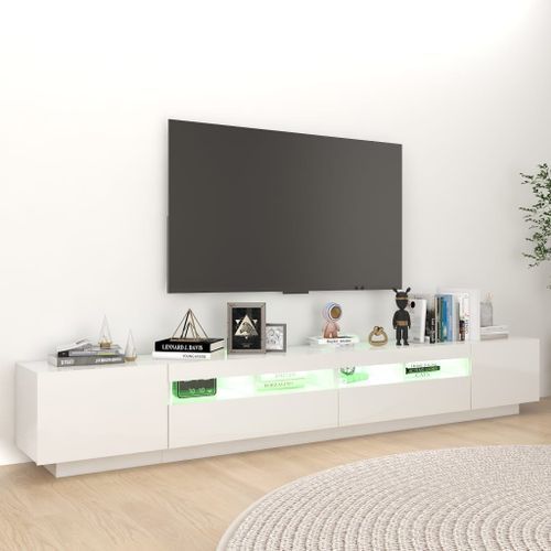 Meuble TV avec lumières LED Blanc brillant 260x35x40 cm - Photo n°3; ?>