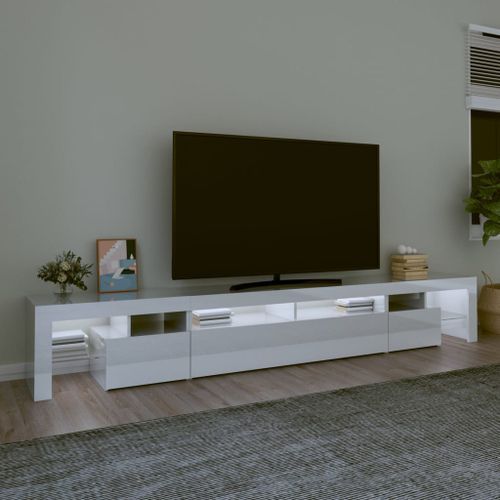 Meuble TV avec lumières LED Blanc brillant 260x36,5x40 cm - Photo n°3; ?>