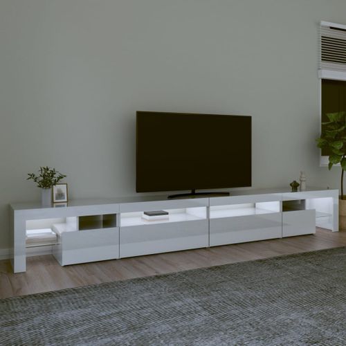 Meuble TV avec lumières LED Blanc brillant 290x36,5x40 cm - Photo n°3; ?>