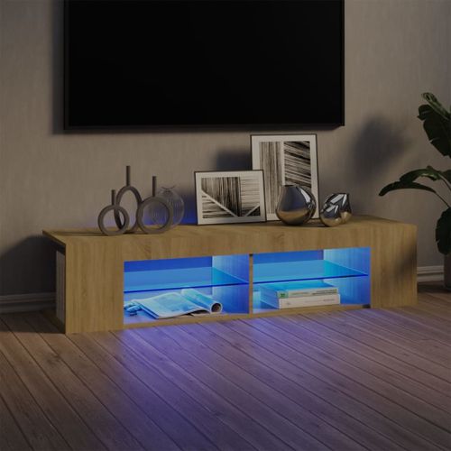 Meuble TV avec lumières LED Blanc et chêne sonoma 135x39x30 cm - Photo n°2; ?>