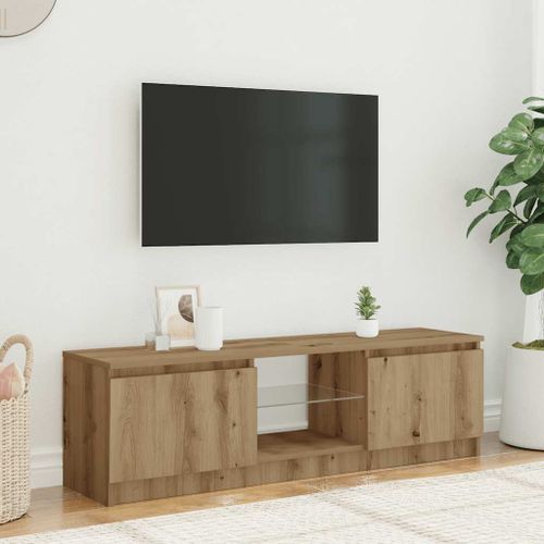 Meuble TV avec lumières LED chêne artisanal bois d'ingénierie - Photo n°3; ?>