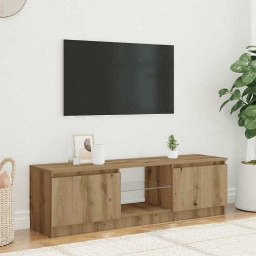 Meuble TV avec lumières LED chêne artisanal bois d'ingénierie - Photo n°3; ?>