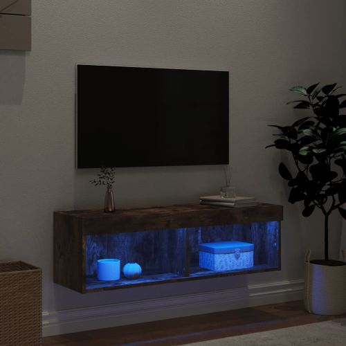 Meuble TV avec lumières LED chêne fumé 100x30x30 cm - Photo n°3; ?>
