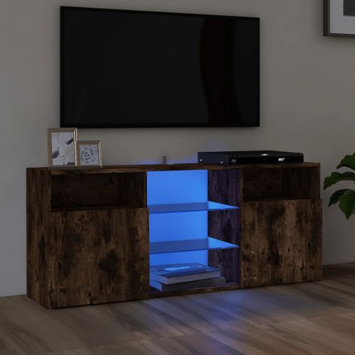 Meuble TV avec lumières LED Chêne fumé 120x30x50 cm - Photo n°2; ?>