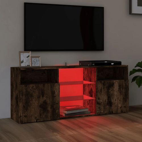 Meuble TV avec lumières LED Chêne fumé 120x30x50 cm - Photo n°3; ?>