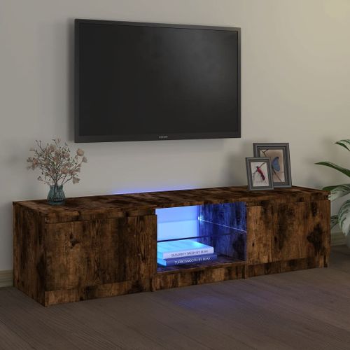 Meuble TV avec lumières LED Chêne fumé 140x40x35,5 cm - Photo n°2; ?>