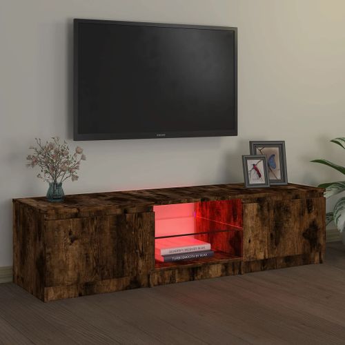 Meuble TV avec lumières LED Chêne fumé 140x40x35,5 cm - Photo n°3; ?>