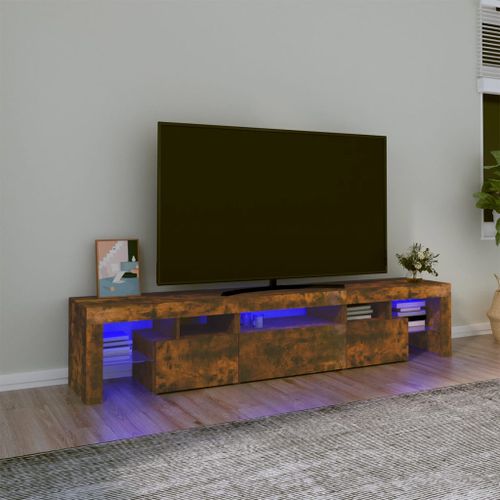 Meuble TV avec lumières LED Chêne fumé 200x36,5x40 cm - Photo n°2; ?>