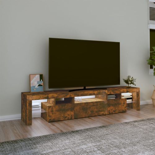 Meuble TV avec lumières LED Chêne fumé 200x36,5x40 cm - Photo n°3; ?>