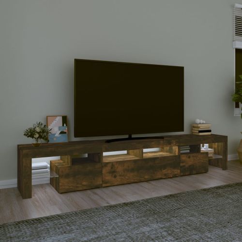 Meuble TV avec lumières LED Chêne fumé 230x36,5x40 cm - Photo n°3; ?>