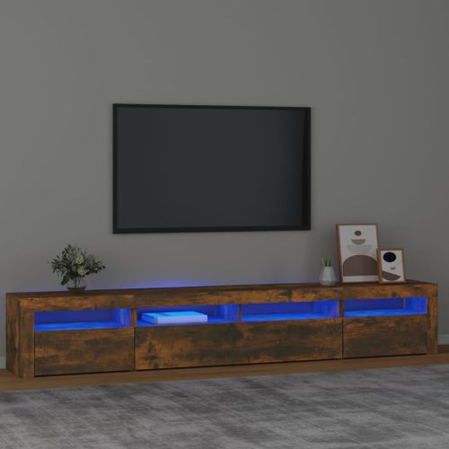 Meuble TV avec lumières LED Chêne fumé 240x35x40 cm - Photo n°2; ?>