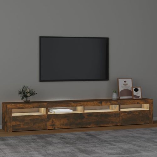 Meuble TV avec lumières LED Chêne fumé 240x35x40 cm - Photo n°3; ?>