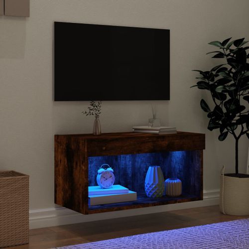 Meuble TV avec lumières LED chêne fumé 60x30x30 cm - Photo n°3; ?>