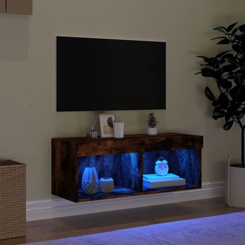 Meuble TV avec lumières LED chêne fumé 80x30x30 cm - Photo n°3; ?>