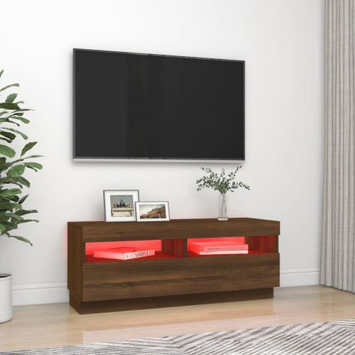 Meuble TV avec lumières LED Chêne marron 100x35x40 cm - Photo n°3; ?>