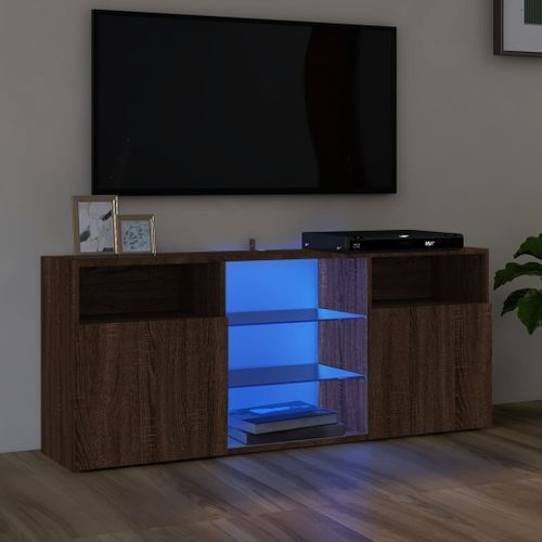 Meuble TV avec lumières LED Chêne marron 120x30x50 cm - Photo n°2; ?>