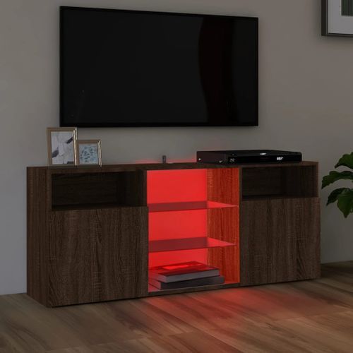 Meuble TV avec lumières LED Chêne marron 120x30x50 cm - Photo n°3; ?>