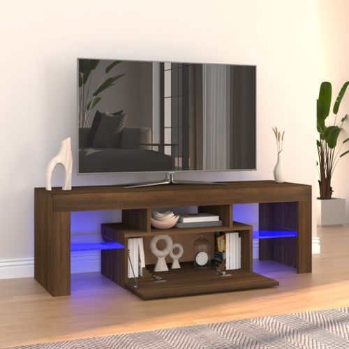 Meuble TV avec lumières LED chêne marron 120x35x40 cm - Photo n°2; ?>