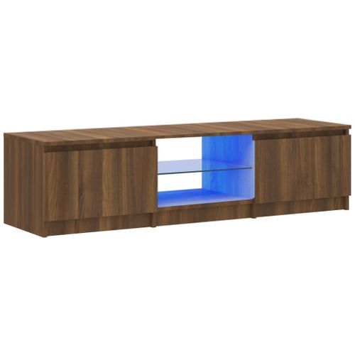 Meuble TV avec lumières LED Chêne marron 140x40x35,5 cm - Photo n°2; ?>