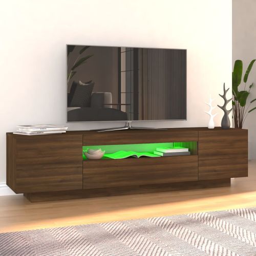 Meuble TV avec lumières LED Chêne marron 160x35x40 cm - Photo n°3; ?>