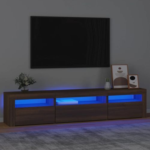 Meuble TV avec lumières LED Chêne marron 195x35x40 cm - Photo n°2; ?>