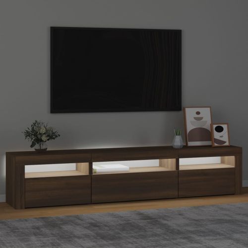 Meuble TV avec lumières LED Chêne marron 195x35x40 cm - Photo n°3; ?>