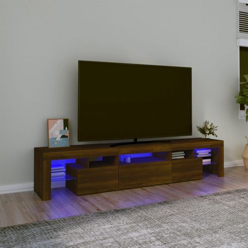 Meuble TV avec lumières LED Chêne marron 200x36,5x40 cm - Photo n°2; ?>