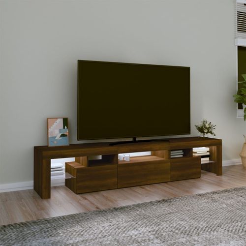 Meuble TV avec lumières LED Chêne marron 200x36,5x40 cm - Photo n°3; ?>