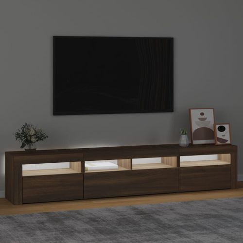 Meuble TV avec lumières LED Chêne marron 210x35x40 cm - Photo n°3; ?>