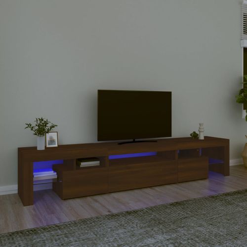 Meuble TV avec lumières LED Chêne marron 215x36,5x40 cm - Photo n°2; ?>