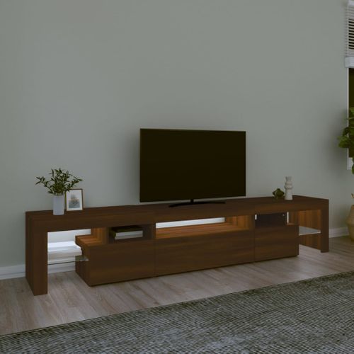 Meuble TV avec lumières LED Chêne marron 215x36,5x40 cm - Photo n°3; ?>