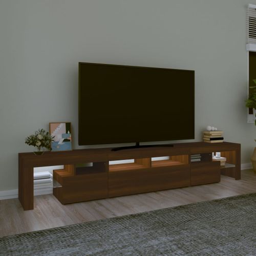 Meuble TV avec lumières LED Chêne marron 230x36,5x40 cm - Photo n°3; ?>