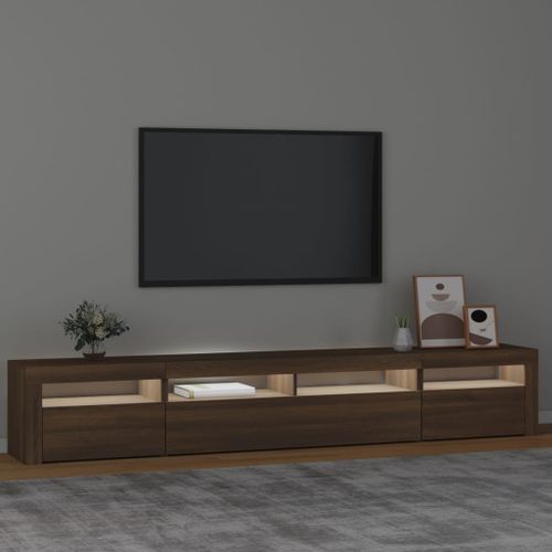 Meuble TV avec lumières LED Chêne marron 240x35x40 cm - Photo n°3; ?>