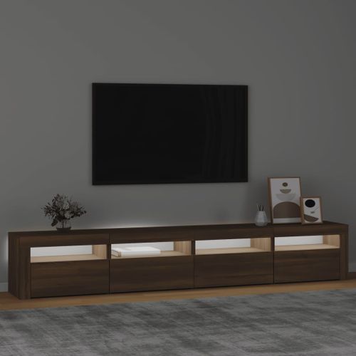 Meuble TV avec lumières LED Chêne marron 240x35x40 cm - Photo n°3; ?>