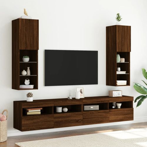 Meuble TV avec lumières LED chêne marron 30,5x30x102 cm - Photo n°3; ?>