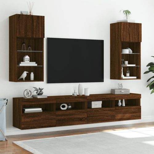 Meuble TV avec lumières LED chêne marron 40,5x30x90 cm - Photo n°3; ?>