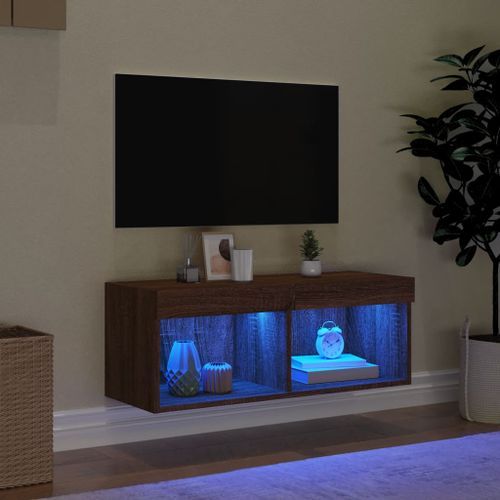 Meuble TV avec lumières LED chêne marron 80x30x30 cm - Photo n°3; ?>