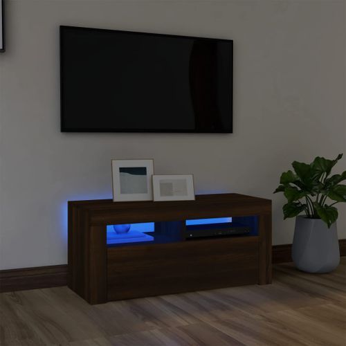 Meuble TV avec lumières LED Chêne marron 90x35x40 cm - Photo n°2; ?>