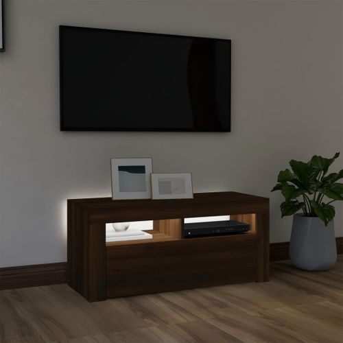 Meuble TV avec lumières LED Chêne marron 90x35x40 cm - Photo n°3; ?>